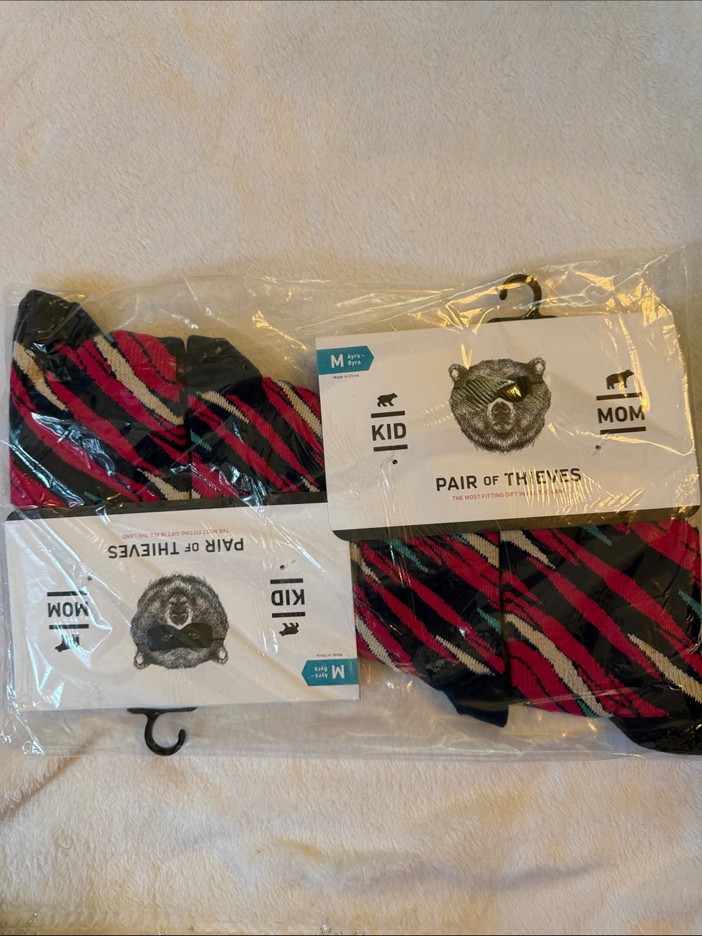 Pair of Thieves Kids Crew Socks - Pink and Black Stripes